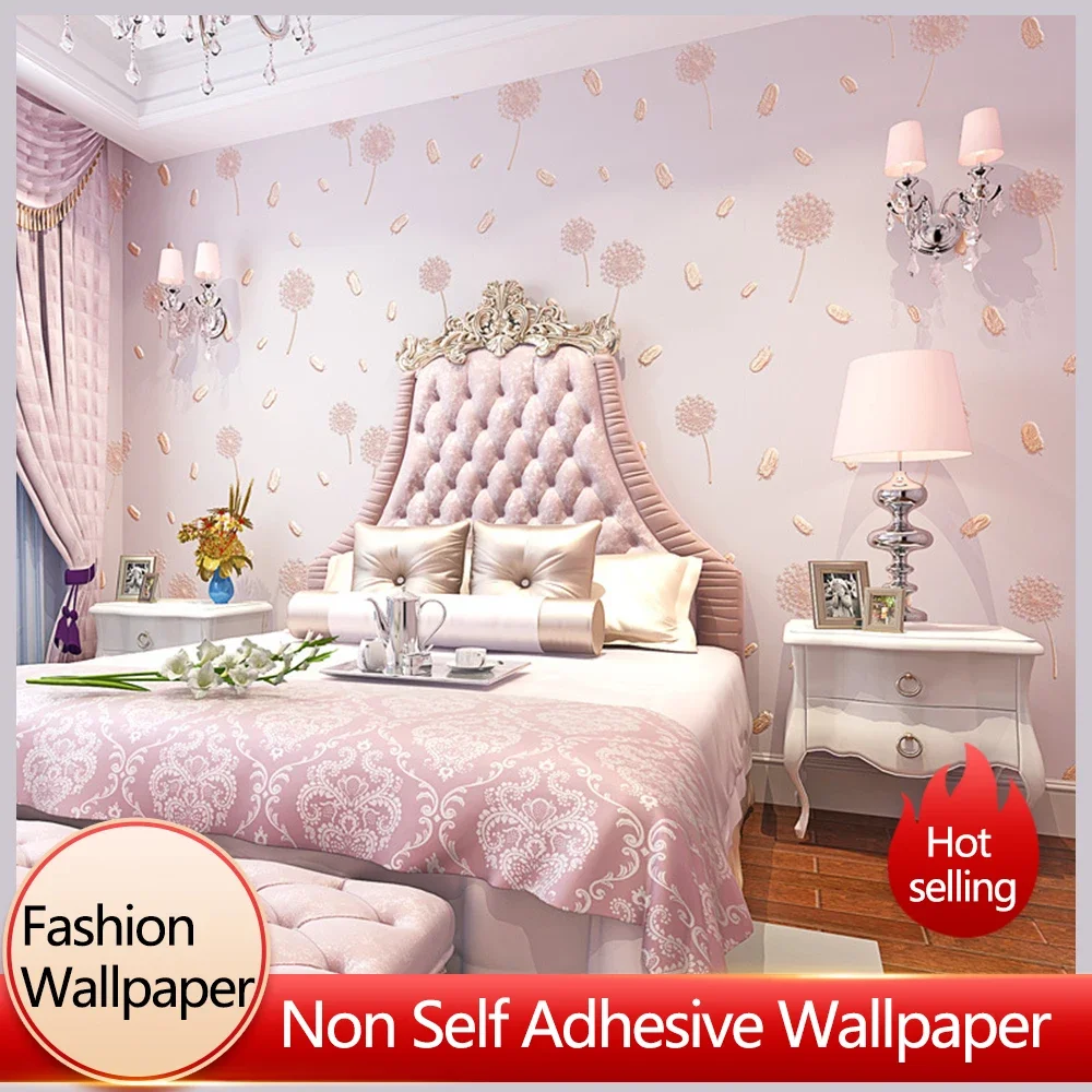

3D прецизионные тисненые розовые обои с рисунком перьев одуванчика, свежие сельские нетканые обои для украшения детской комнаты