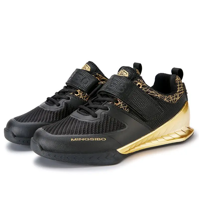 

New Hook and Loop Fitness Weightlifting Shoes Sneakers Gold and Silver Squat Shoes Men's Women's Sports