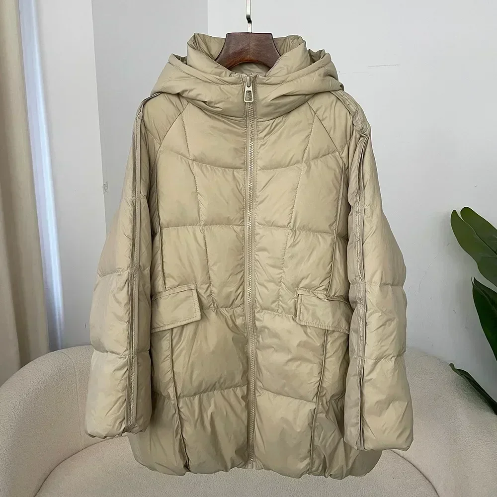 2024 Winter Women White Duck Down Jacket Hooded Plus Size Warm Oversize Puffer Coat Female Casual Loose Parkas Pocket Outerwear