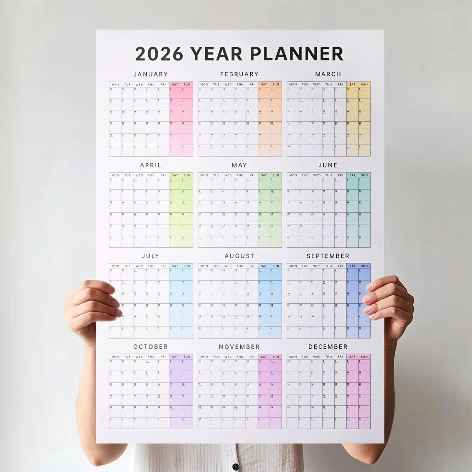 2026 Yearly Wall Calendar 12-Month Large Planner Room Decor Calendar for School Dormitory Bedroom Study Classroom Office Studio