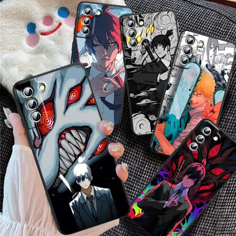 

Anime Chainsaw Man Comics Phone Case For Samsung Galaxy S25 S24 S23 S22 S21 S20 S10 Ultra Plus FE 5G Black Soft TPU Cover