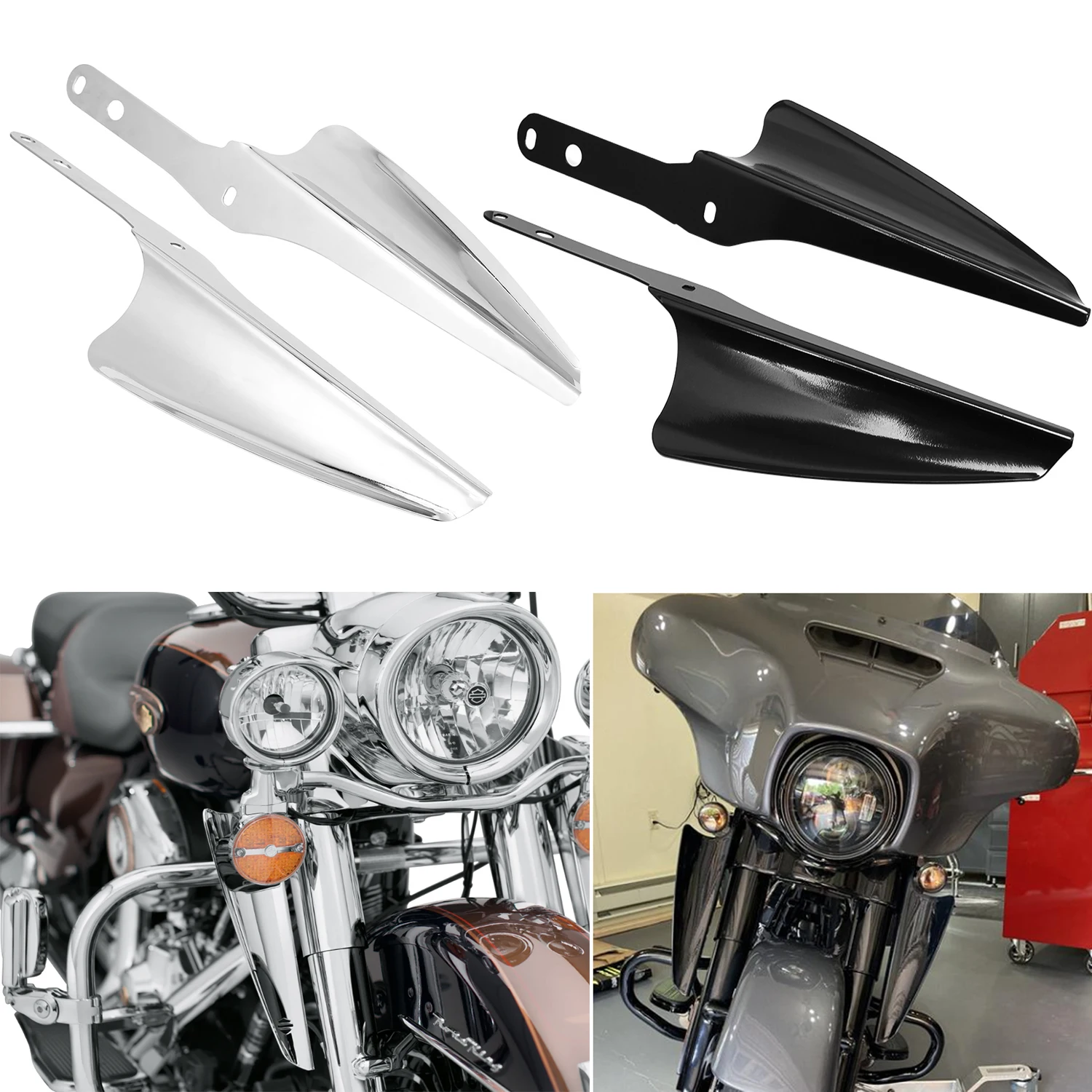 

Motorcycle Chrome/Black Fork Front Wind Baffle Windshield Deflector Trim For Harley Touring Road King Street Glide CVO 1995-2021
