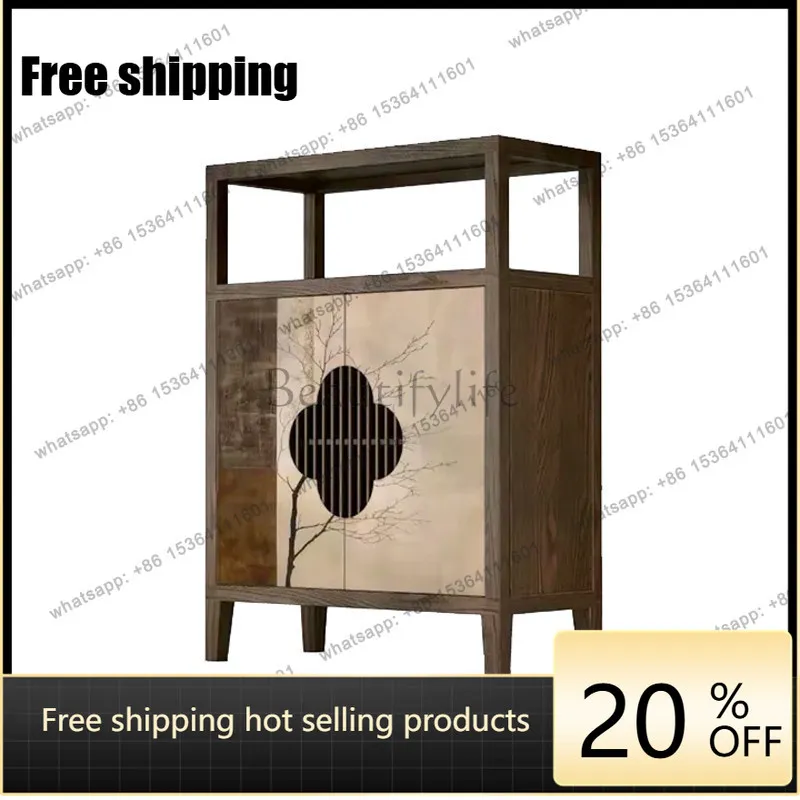 New Chinese Song Yun Solid Wood Dining Side Cabinet Living Room Wall Storage Cabinet Dining Room Multifunctional Household