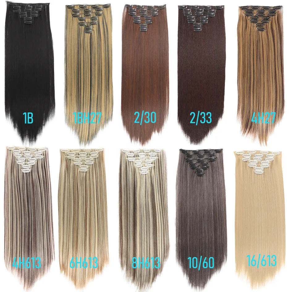 Synthetic 7 pieces/set, 22 inch straight hair extensions, hair clip extensions, clip extensions, Christmas Halloween extensions