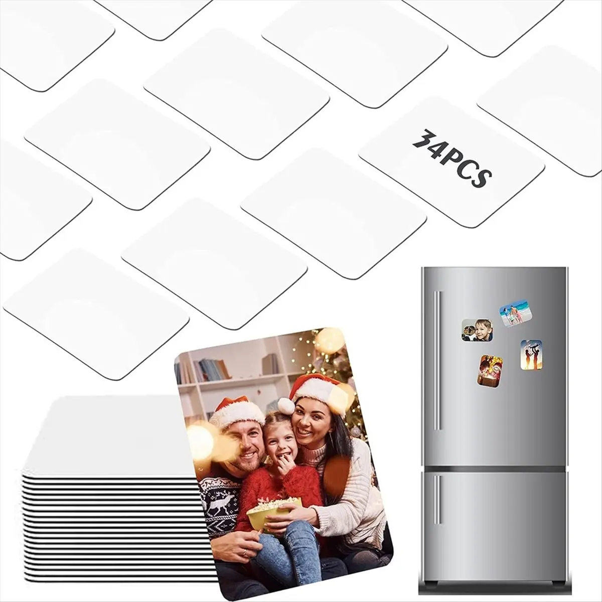 (ABZD) 34PCS Sublimation Magnets Blanks, 3X2.2 in Personalized Fridge Magnet Blank Sublimation Refrigerator for Kitchen Office