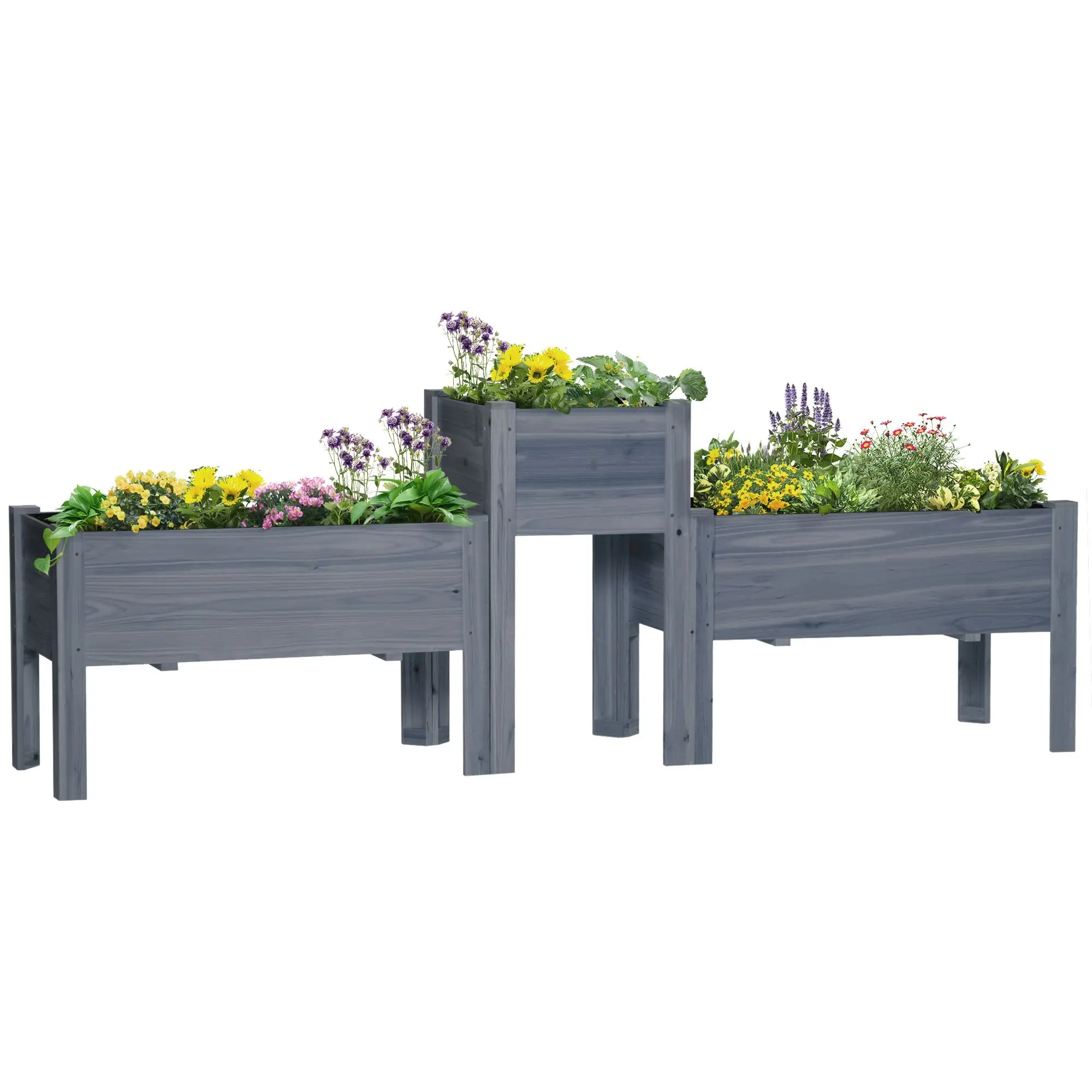 

For Outsunny Wood Raised Garden Bed Set of 3 with Legs Planter Box Gray for Vegetables Herbs Backyard Patio