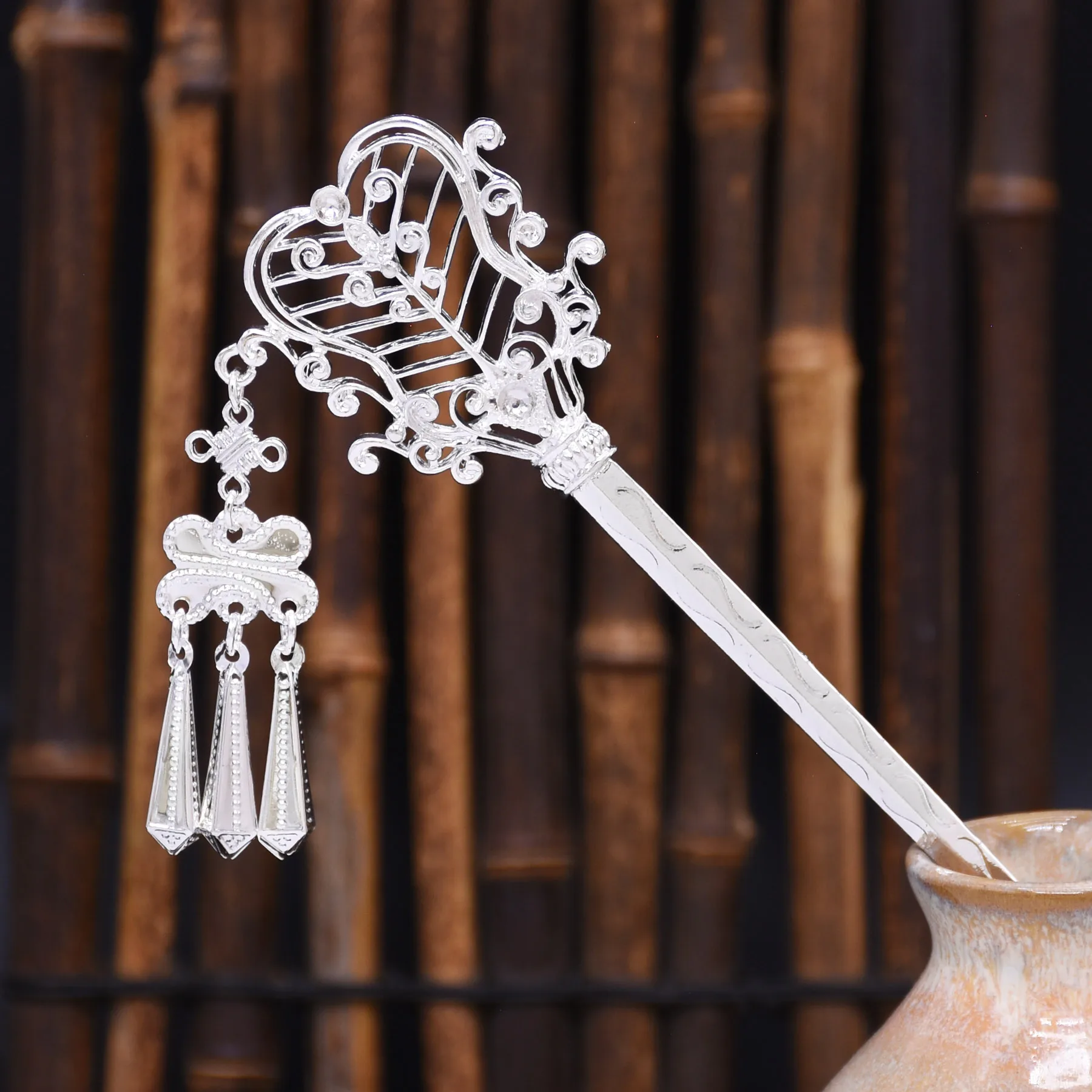 جديد النمط الصيني العرقية الفضة غير النظامية الطاووس المروحة شرابة سبيكة دبوس الشعر-أنيقة تنوعا أوبدو مجوهرات