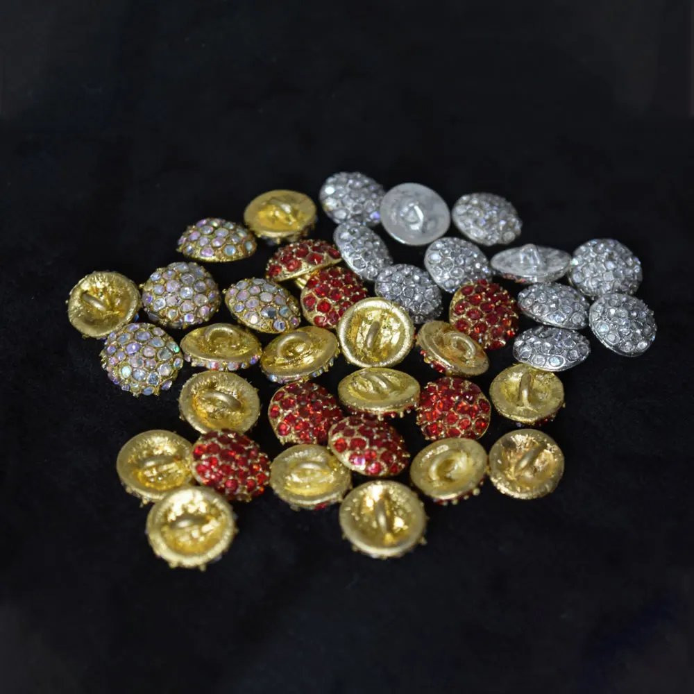 

10PCS Sparkling Rhinestone Cluster Buttons Multi-Color Gold Base For Evening Dress Coat DIY Sewing Supplies