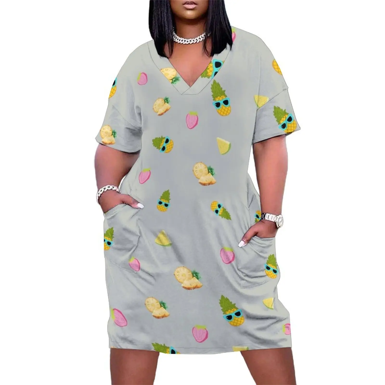 cute Anatomy of a pineapple Loose Pocket Dress women