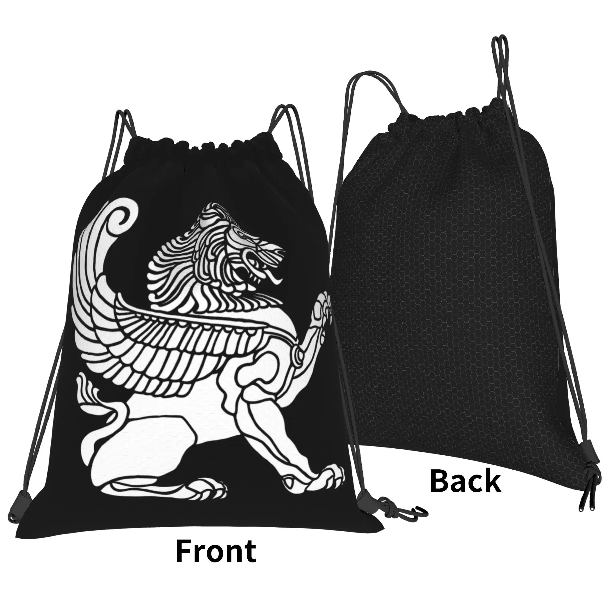 Persian Lion Iranian Iran Persia Symbolism Drawstring Backpack Gym Sports Sackpack Water Resistant  String Bag for Hiking