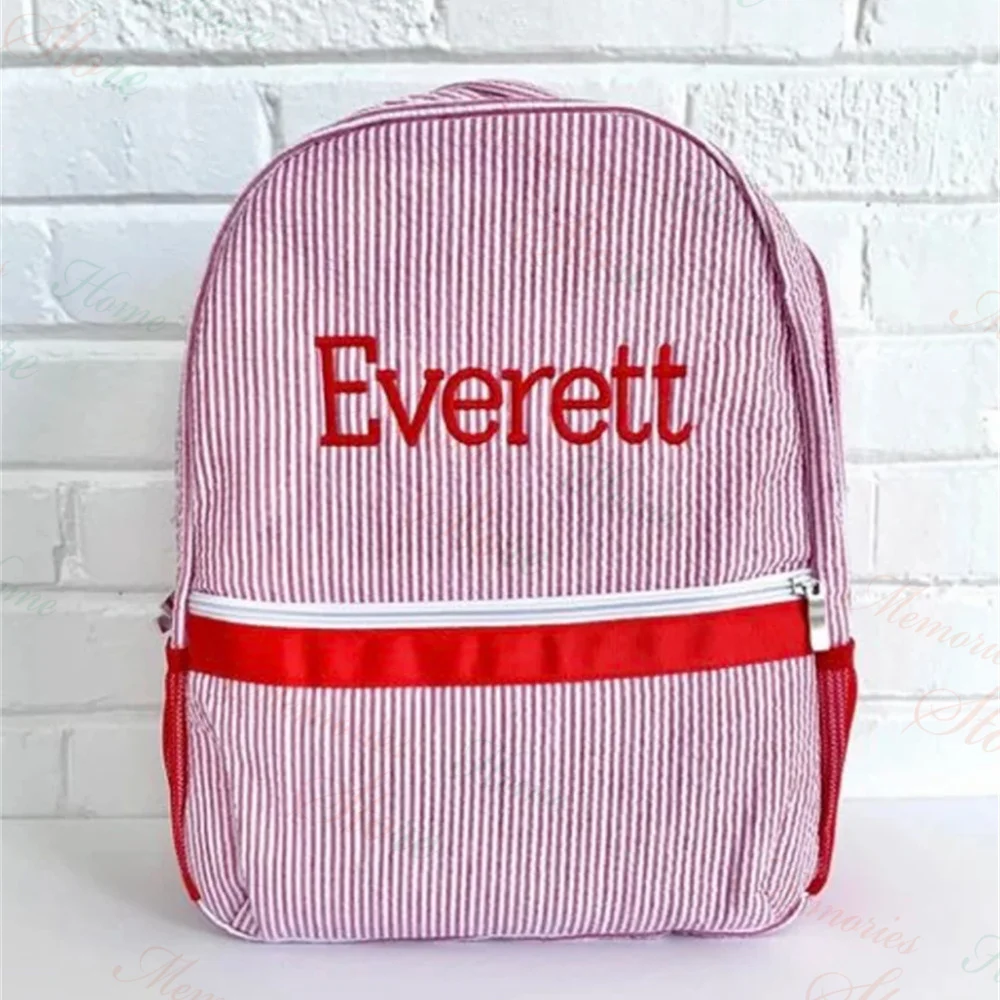 Personalized Embroidered Name Backpack in Seersucker Colors Boys Girls Back to School Book Bag Customized Birthday Gift Backpack