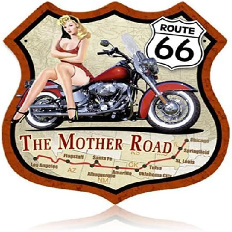 Route 66 The Mother Road Hot Street Rod Shield Metal Tin Signs Wall Decor for Garage Bars Man Cave Cafe Clubs Home Retro Posters