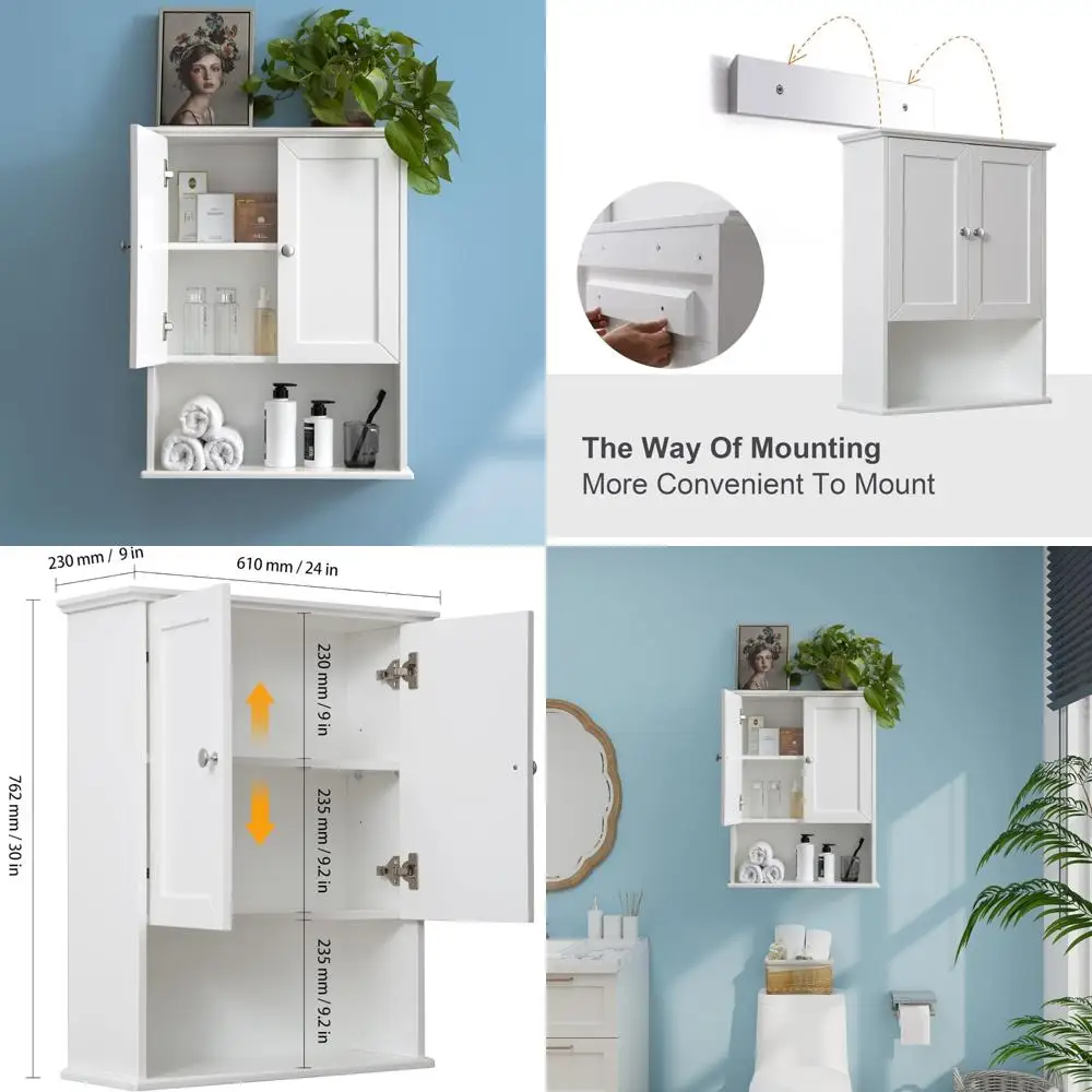 Over-The-Toilet Storage Cabinet, 24x30 Inch Wooden Wall-Mounted Medicine Cabinet for Bathroom