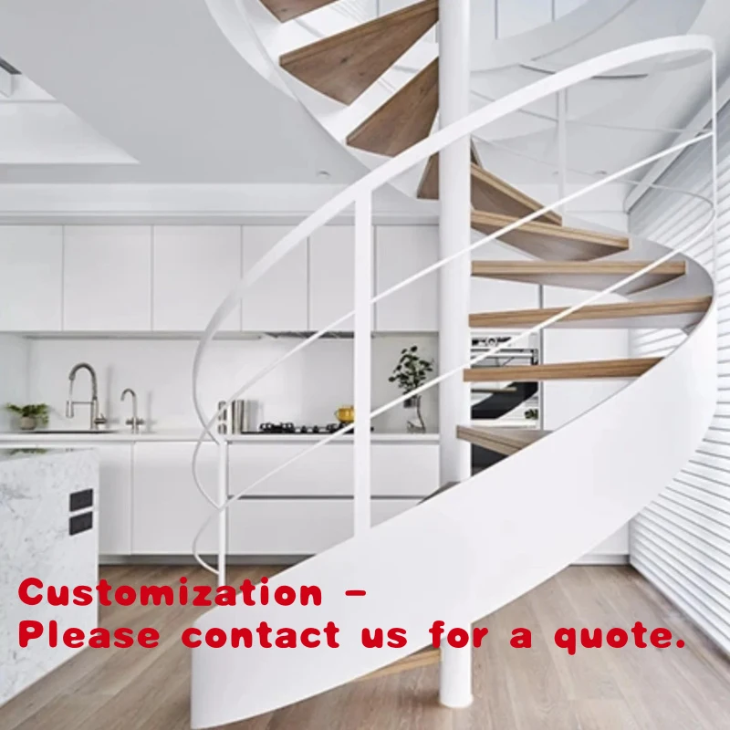 custom.Modern Design Mobile White Staircase with Tempered Glass & Limestone Solid Teak Wood Accessories LED Lighting
