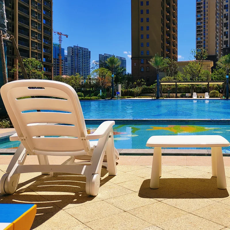 Plastic Comfortable Beach Chair Swimming Pool Tanning Ergonomic Beach Chair Telescopic Recliner Silla Playa Outdoor Furnitures