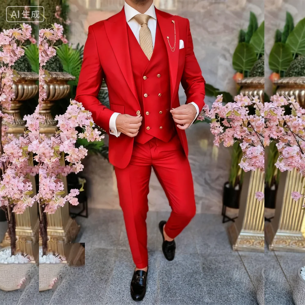 Lindo الأرجواني الرجال سهرة فريدة من نوعها واحدة الصدر التلبيب متكرر غرامة المجهزة خطة طول منتظم 3 قطعة سترة السراويل سترة مجموعة