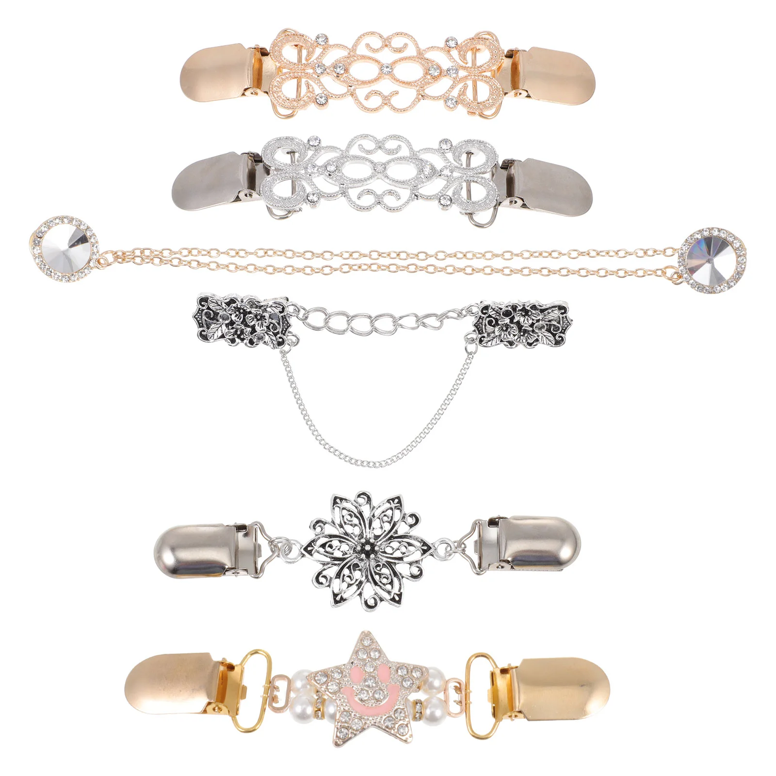 

6 Pcs Sweater Clip Clasps Brooch Pin Lace up Retro Brooches Women Metal Woman Breast Fashion