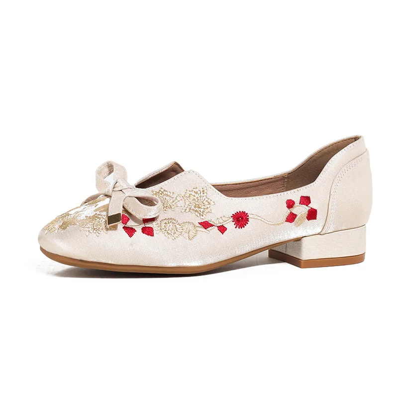 

Женские туфли-лодочки на высоком каблуке 2,5 см, женские парусиновые туфли-лодочки на блочном каблуке с вышивкой, женская удобная старая пекинская обувь