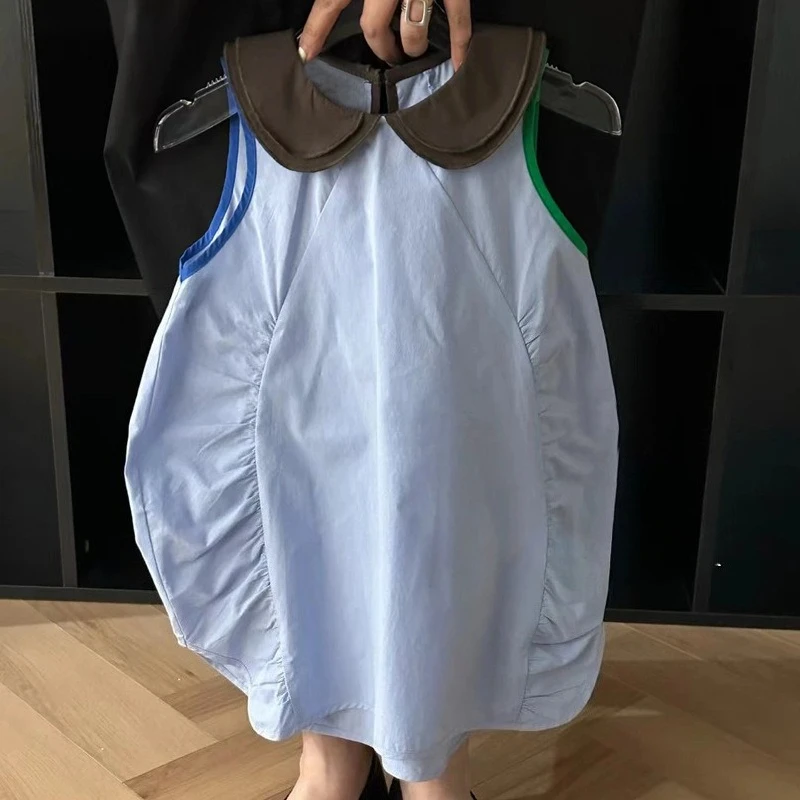 Korean version dress children's clothing  summer girls senior princess  children's foreign-style doll collar design sense skirt