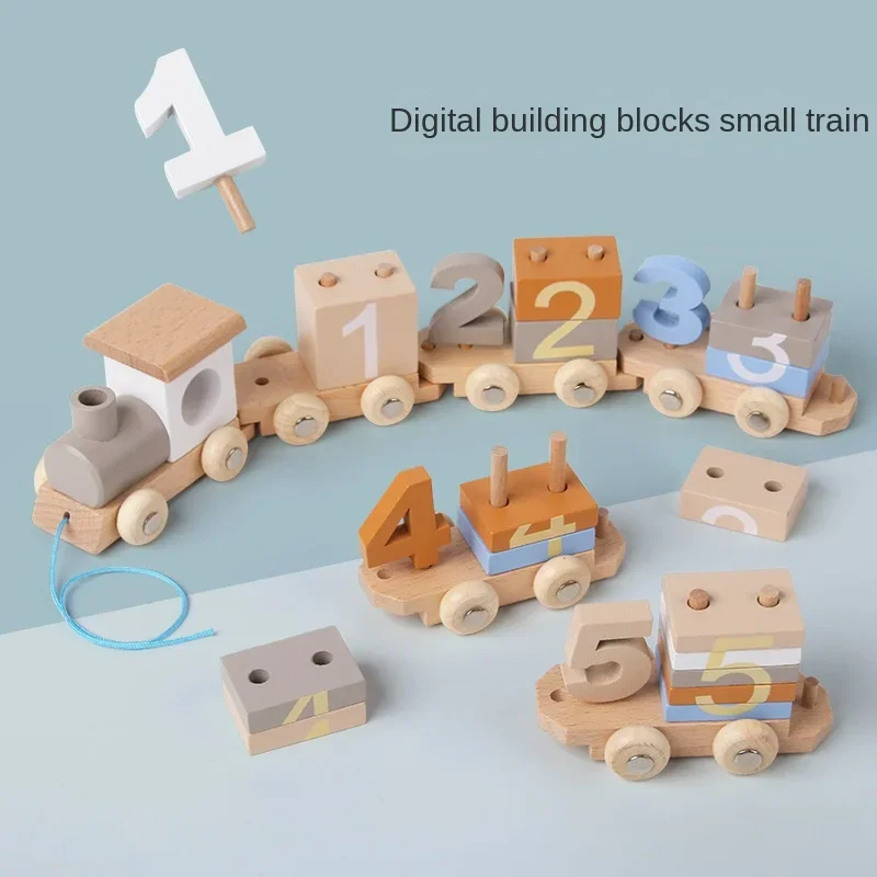 Wooden Train Shape Sorter - Block Building Set Kids