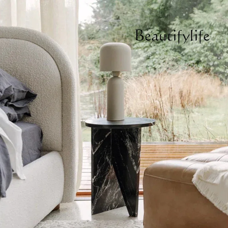 zL Nordic Light Luxury Style Natural Marble Side Table Creative Simplicity Round Edge Table Home Art Coffee Table Size 40x40x55c