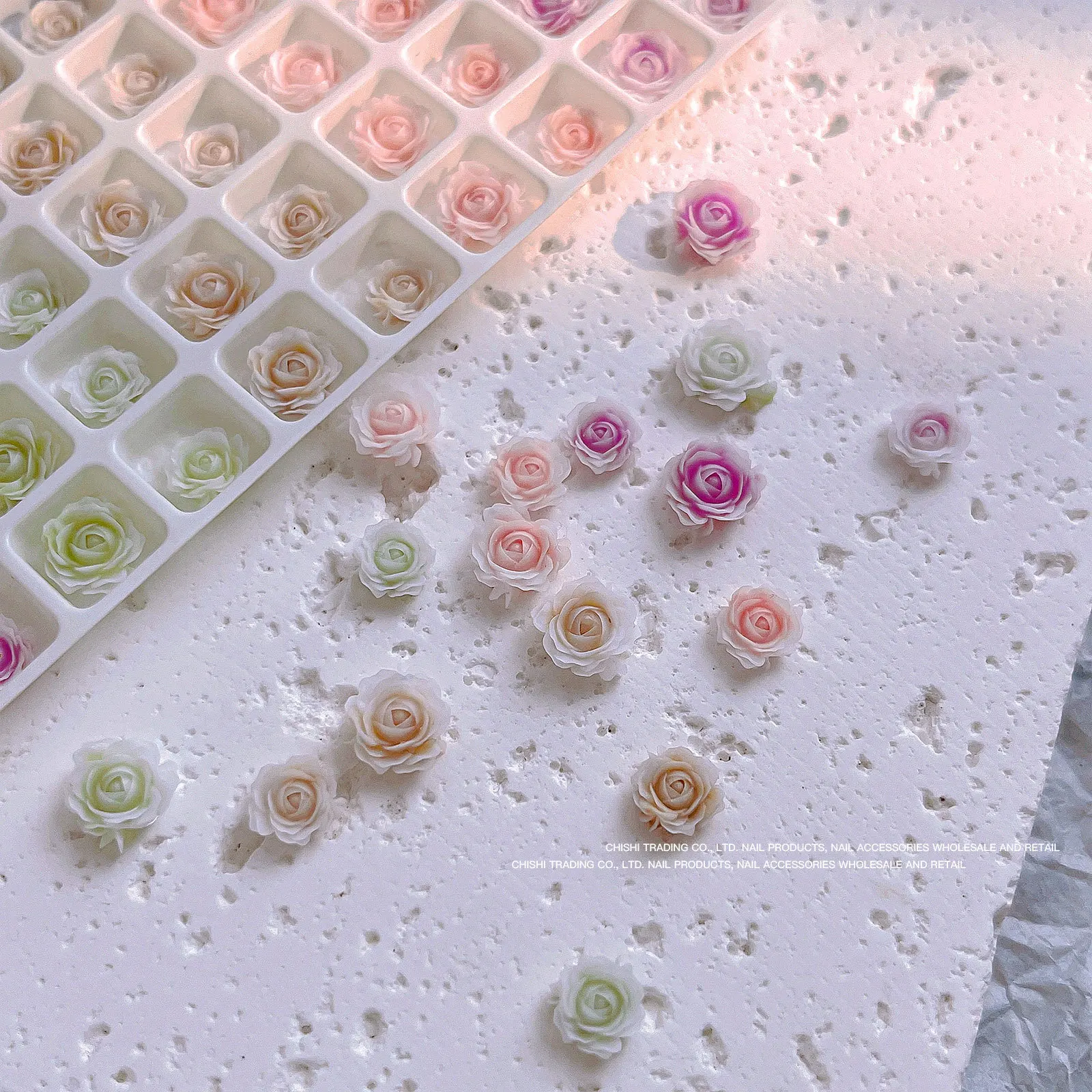 50pcs explosion luminous camellia nail charms jewelry new dried rose nail accessories wholesale