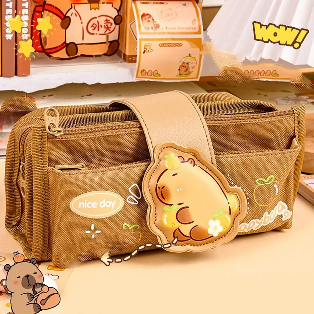 

Kawaii 5-layer Capybara Pencil Case Large Capacity Canvas Panda Pen Bag Cute Zipper Stationery Storage Bag Elementary