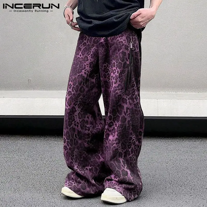 INCERUN 2024 Korean Style Pantalons Fashion Men Leopard Printed Pattern Pants Casual Comfortable Male Personality Trousers S-5XL