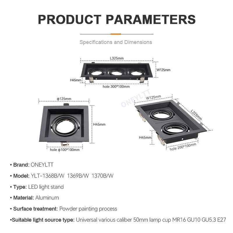 Vierkant Verzonken Zwart Verstelbare Plafondlampen Houder Gu10 Socket Of Mr16 Basis Led Spot En Halogeen Ingebouwde Spot Verlichting