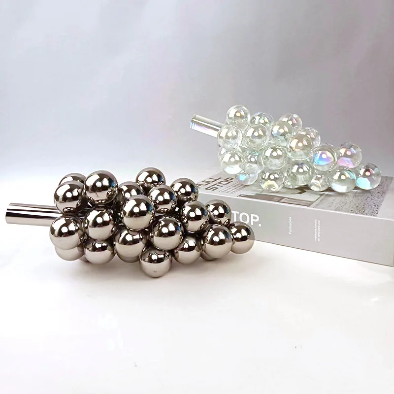 

Creative Glass Grape Artificial Fruit Clear Crystal Sculpture Geometric Grape Decorative Figurines Home Decoration Accessories