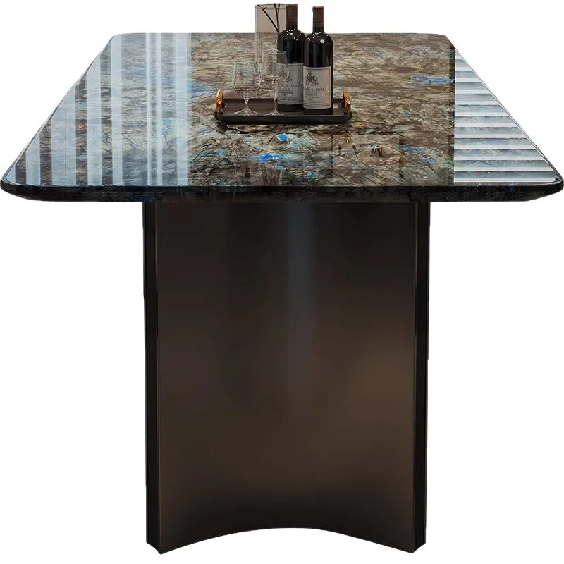 Modern Simple Marble Blue Small Rectangular Dining Table Load Bearing Smooth Surface Adjustable Feet Solid Construction