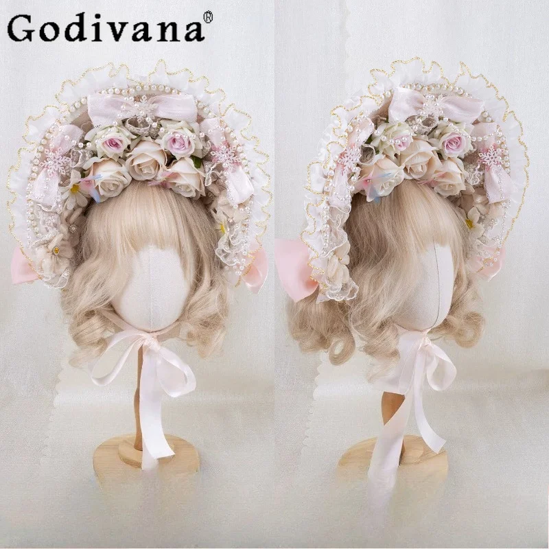 

Lolita Original Design Handmade Hair Accessories Flower Wedding Tea Party Gorgeous Bnt Top Hat French Sweet Elegant Headgear