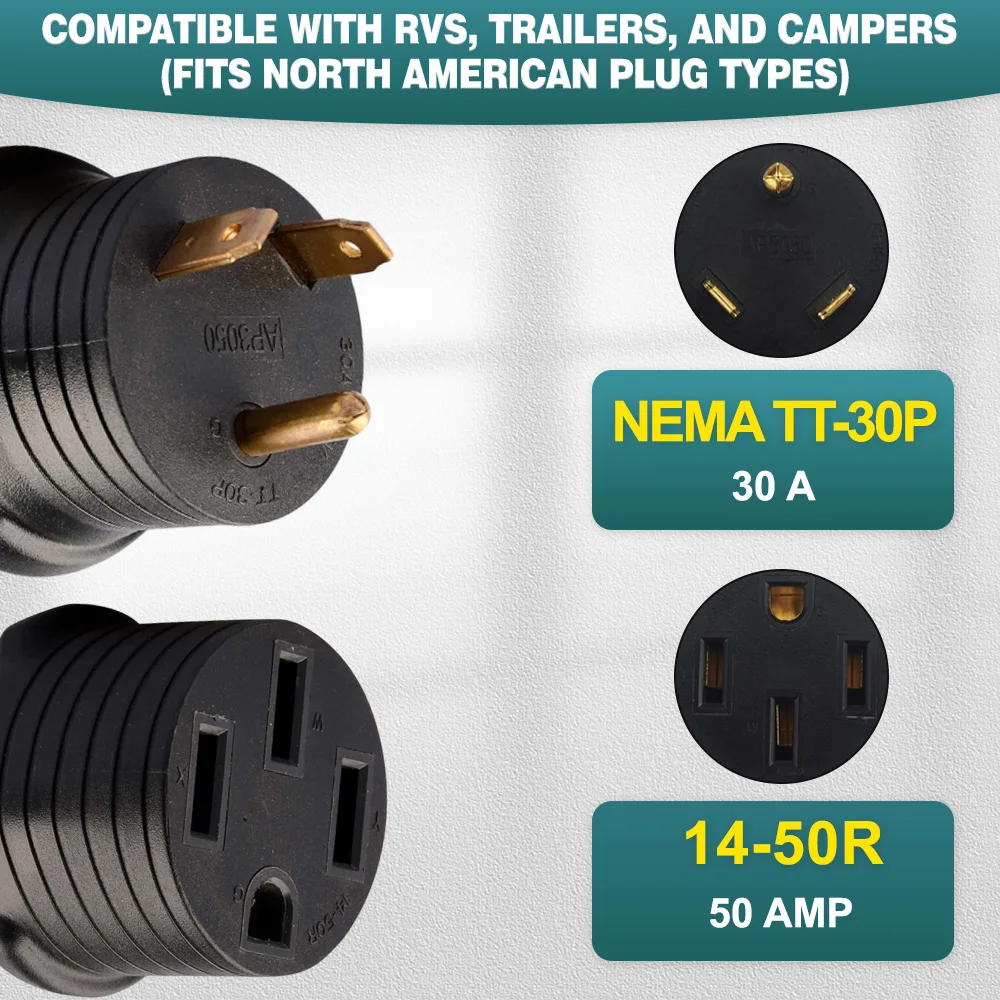 

3-контактный адаптер с разъемом NEMA TT-30P на 14-50R от 30 А до 50 А для автодома, сверхмощный водонепроницаемый генератор 125/250 В для берега/кемпинга, стандарт США
