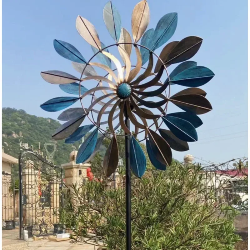 Outdoor Lawn Standing Ornaments Colorful Iron Big Pinwheel Garden Courtyard Solar Lights Rotating Luminescence Windmill Decor