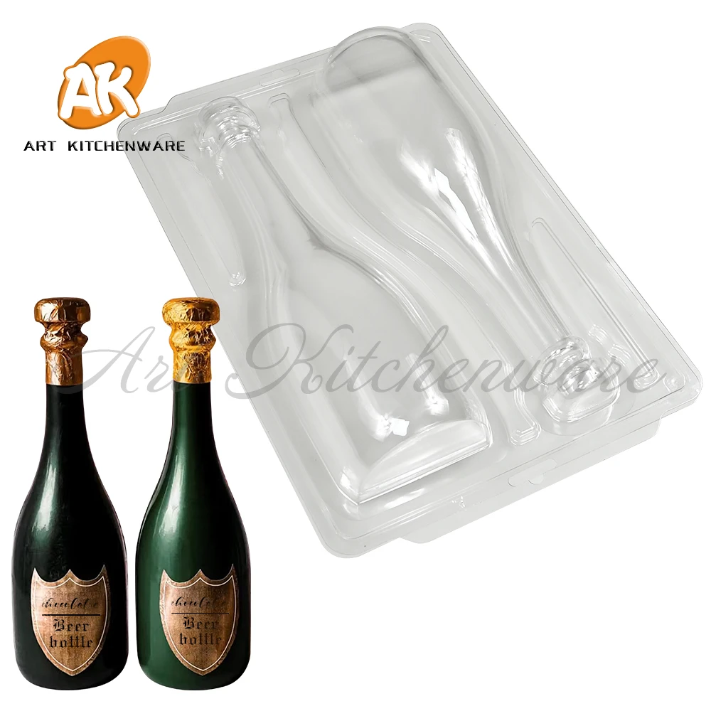 

Large Champagne Bottle Chocolate Mold 3 Part Piece 3D Mold Smash Breakable Bottle DIY Candy Mold