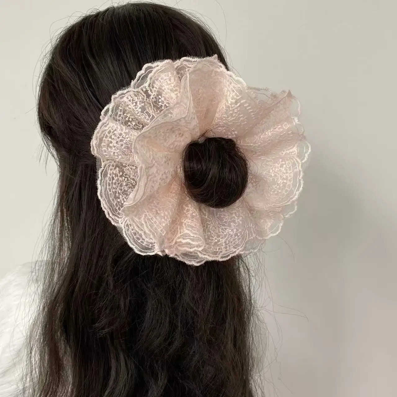 1PC Elegant Lace Scrunchies Set, Black/White/Pink Hair Ties, Romantic Hair Accessories for Women and Girls