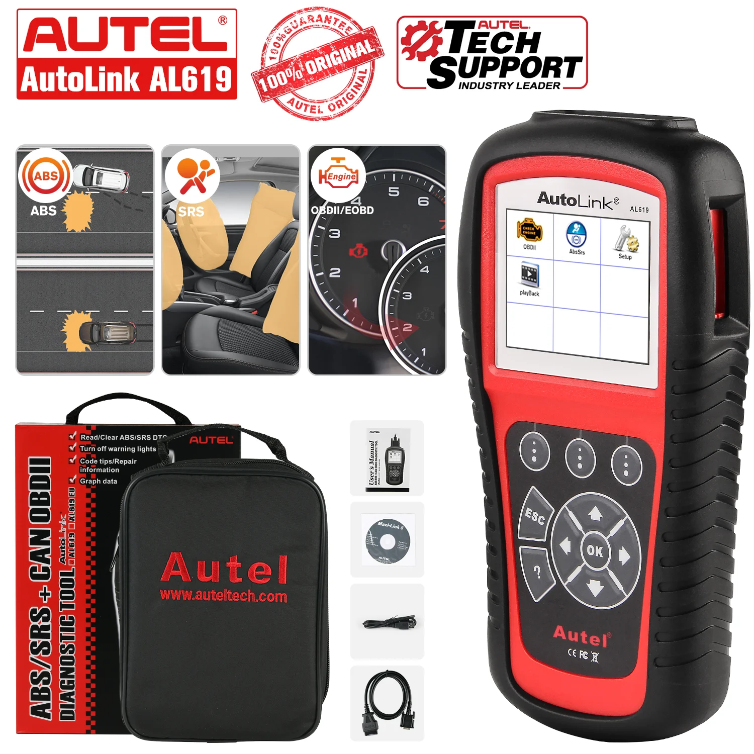 Autel AutoLink AL619 OBD OBD2 Scanner Diagnostic Tool OBD II Car DiagnosticTool EOBD Automotivo Automotriz Automotive Scanner