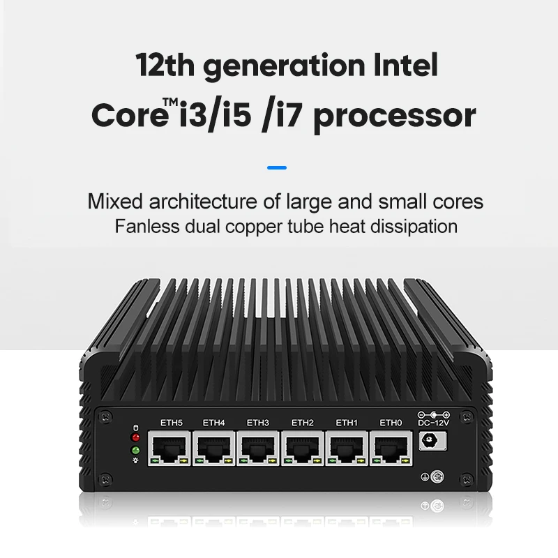 Fanless Industrial Computer Alder Lake 2.5G Intel i7 1265U i5 1235U 6x Intel i226-V Fanless Mini PC Firewall Appliance Proxmox