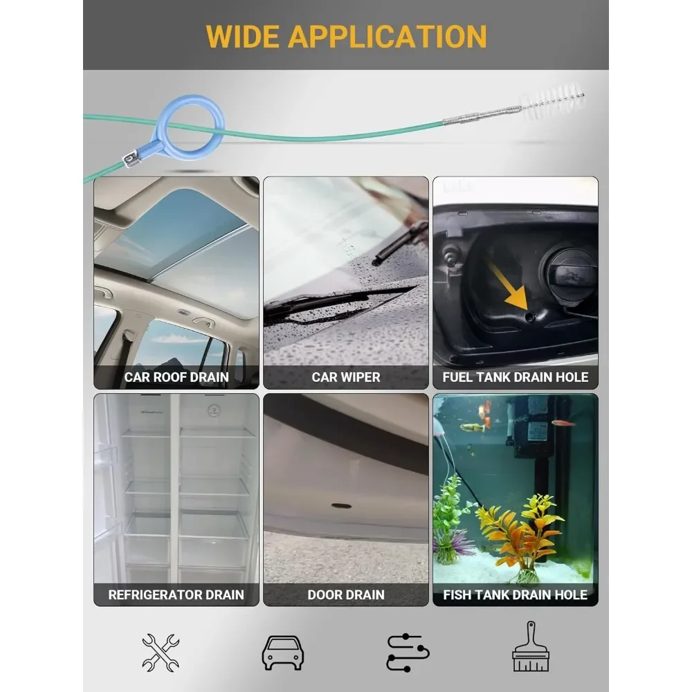 자동차 선루프 배수 도구, 긴 유연한 나일론 브러시, 자동차 선루프 앞유리 와이퍼 탱크 배수구 막힘 제거, 나막신 문짝 배수관