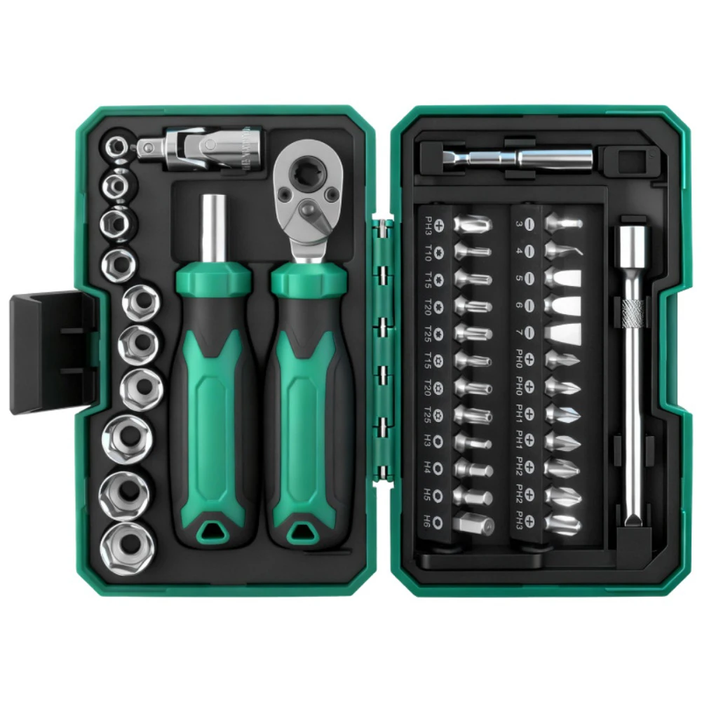 

40 шт., набор отверток с трещоткой, набор гаечных ключей, многобитовый магнитный привод, инструмент для ремонта, сборка, электрическая отвертка, беспроводной набор