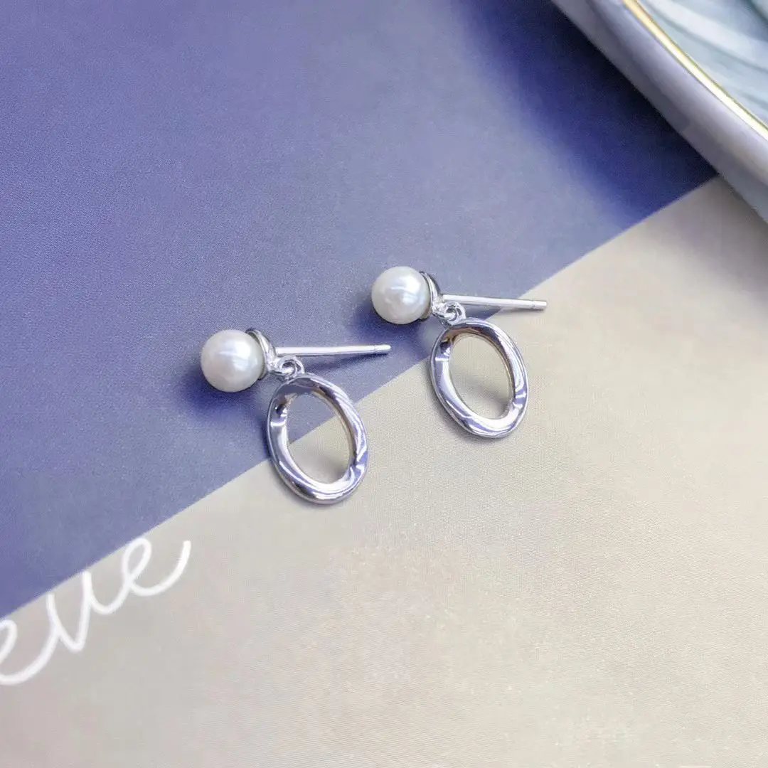 Wholesale S925 Sterling Silver Earrings Mount Findings Settings Base Mounting Parts Accessory for 4-5mm Pearls 5 pairs/lot