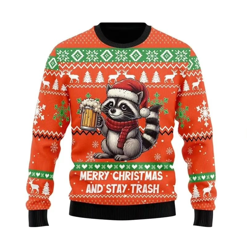 

Funny Raccoon Ugly Christmas Sweater Men 3d Printing Animal Hoodies Family Xmas Holiday Merry Christmas Round Neck Sweatshirts