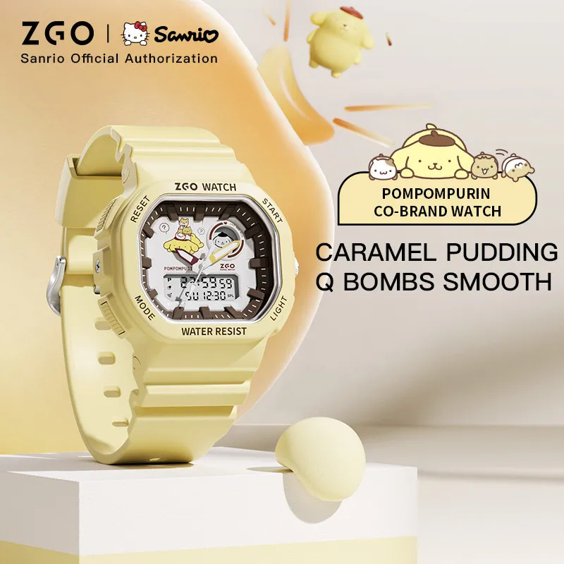 ZGO PomPomPurin Sanrio Watch For Kids Girls Boys 2024 New Style Sports Electronic Waterproof Girl Electronic Watch Gift 810