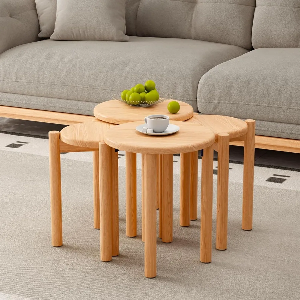 積み重ね可能な木製スツール4個セット、高さ18インチ、ネスティングサイドテーブルとコーヒーテーブル、組み立て簡単、頑丈で耐久性があります。