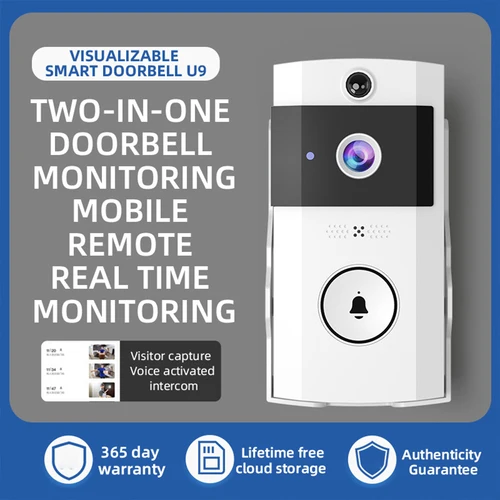 Imagen 2 del producto Timbre Visual con WIFI, cámara inalámbrica con carga Solar, resistente al agua, visión nocturna, timbre HD para casa inteligente, intercomunicador bidireccional de voz