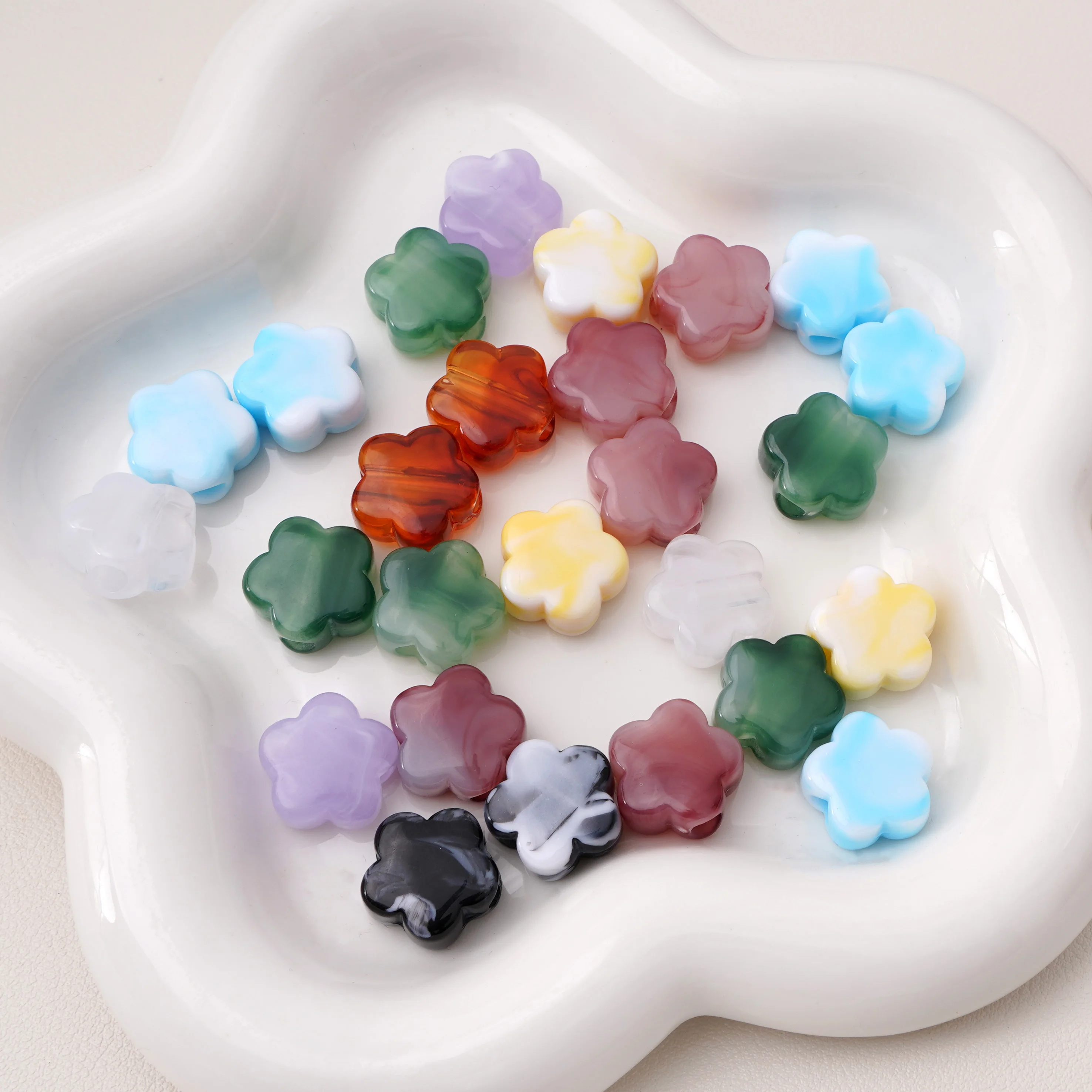 10/30 Stück 15x14mm Modische Einfarbige Blumenperlen Acryl Lose Perlen DIY 3,5mm Loch Handgefertigt für Schmuckherstellung Zubehör – Detail 8
