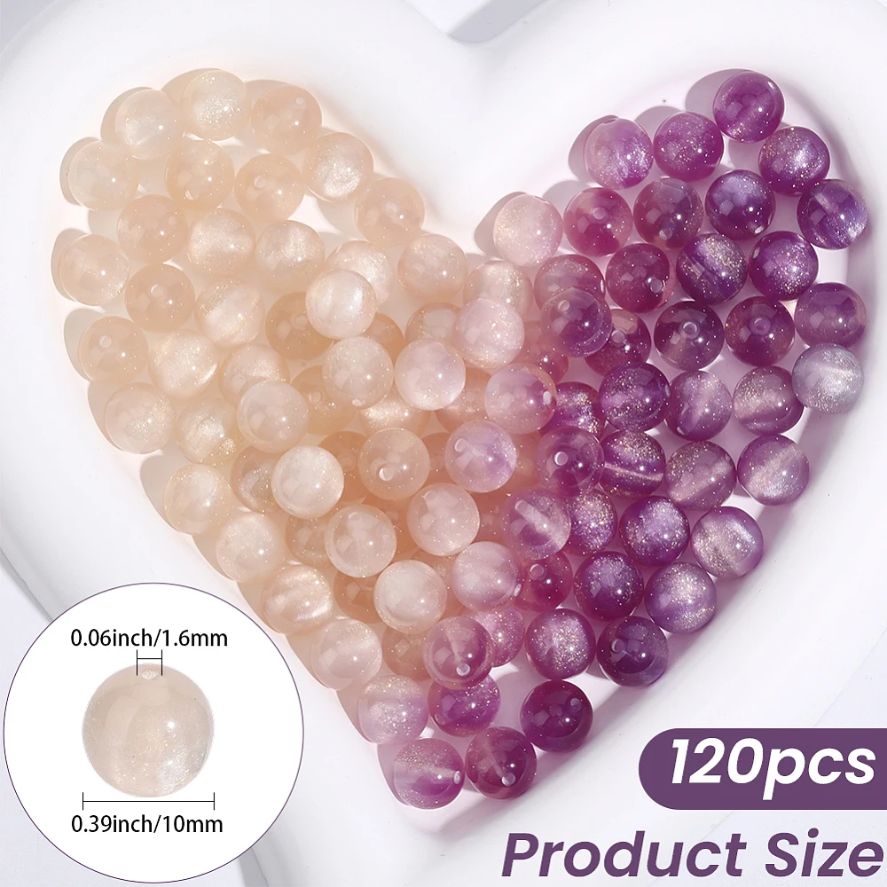 120PCS 10MM UV Reactive Beads with Hole Resin Round White Changing Purple Sensitive Glitter Powders Change Sunlight