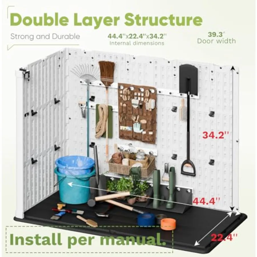 Outdoor Storage Cabinet Feet with Lockable Doors, Horizontal Storage Shed Waterproof Patio Tools Storage Box for Sofa Cushions,