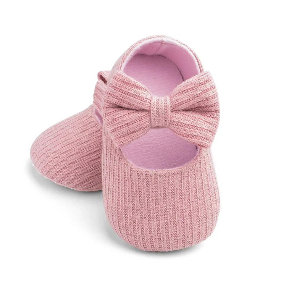 Zapatillas de deporte con lazo y gancho para niñas, zapatos de cuna para bebés de 0 a 12 meses, de punto, suela suave, para primeros pasos