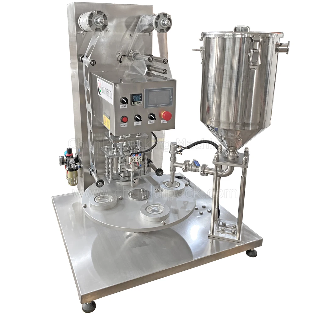 2026 Hot Selling4 Position MS-1 Semi-Automatic Rotary Type Yogurt Sauce Jam Cup Pre-cut Aluminium Foil Lid Sealing Machine